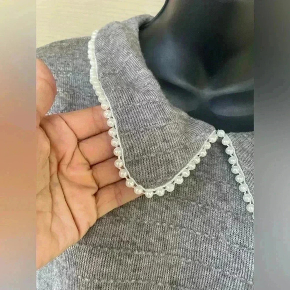 Misia women’s Gray Pearl Collar Elastic Waist Crop Top size XL used like New - Picture 8 of 8